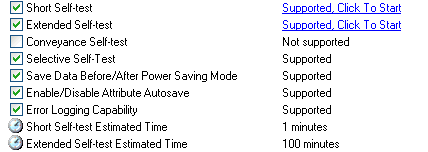 S.M.A.R.T. self test status and option to run self tests