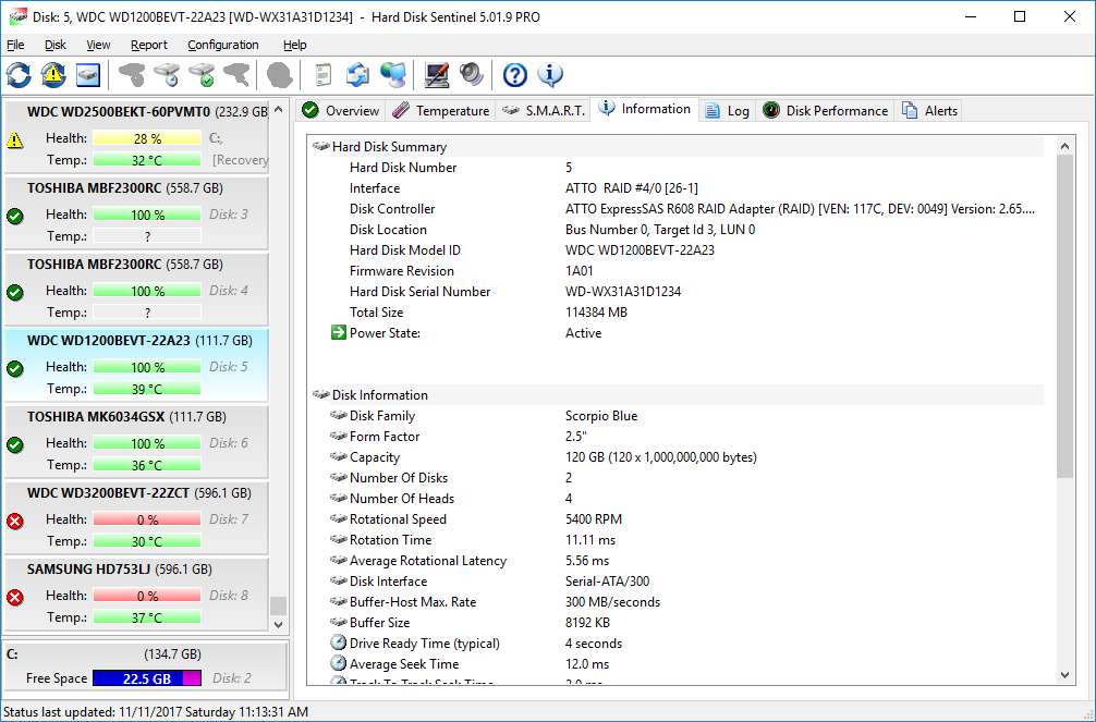 Hard Disk Sentinel ATTO RAID controller support