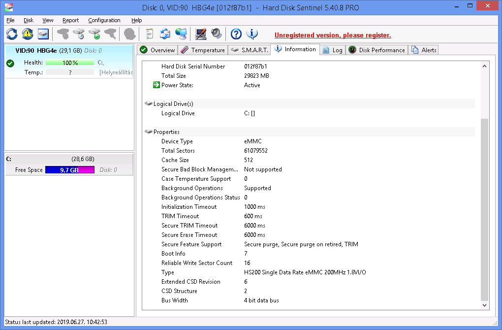 eMMC status monitoring