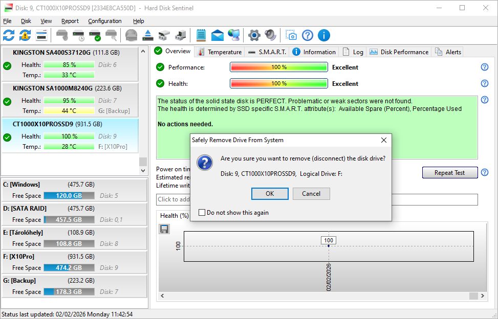 Drive eject confirmation in Hard Disk Sentinel