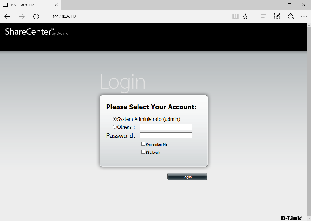 Log in to NAS as admin